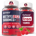 Metyl B12 Vitamin 5 mcg Gummies + Iron 18 mg for Women - Aktif Methylcobalamin Metholated B12 Vitamin Suplemen w / L- MethylFolate, B6 (P5P) & D3 for Energy & Commiting, 120 Servis