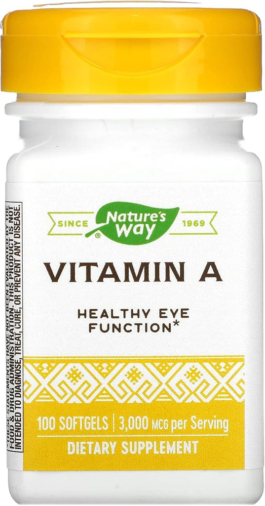 Vitamina A, Alta Potenza, Supporta la Funzione Occhio Sano*, 3.000 mcg per Serving, 100 Softgels (Packaging May Vary)