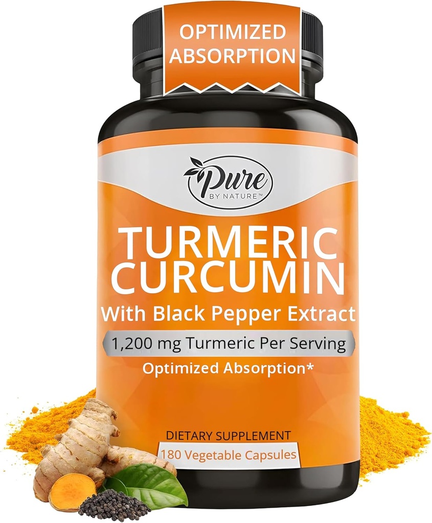 טהור על ידי הטבע Turmeric Curcumin עם Black Pepper לחלץ 10 מ"ג קפסולות, 1200 מ"ג לשרת, אורגני, High Absorption Antioxidant Support (180 הרוזן)