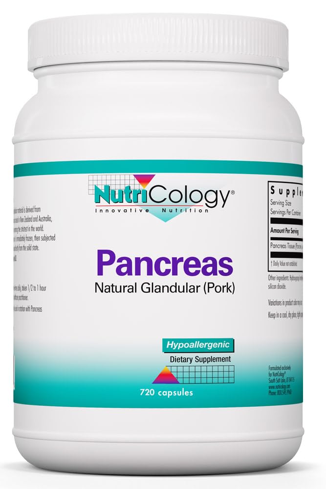 NutriCology Pancreas Natural Glandular - Supports Healthy Pancreas, Immune & Digestive Activity - 425 mg per Serving - Freeze Dried Tissue from Pork - 720 Servings - 720 Capsules