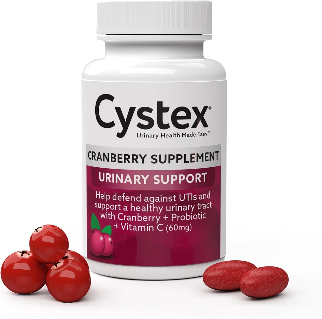 Cystex Cranberry Urinary Health Supplement - 3-in-1 UTI Bescherming met Probiotica, Prebiotica, & Vitamine C - Ondersteunt Vaginale pH, Gist Balance, & Urinary Health - Fast-Active - Sugar-Free - 75-Count
