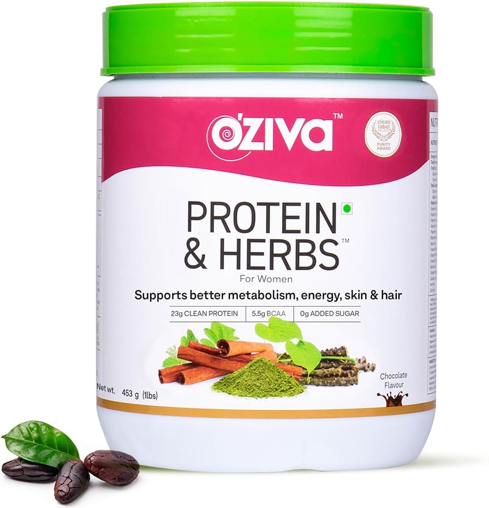 OZIVA proteinas ir žolelės moterims 124; 500 Gm (16 Servings) ® 124; su multivitaminų, Curcumin, Shatavari, Tulsi remti Metabolizmas, Hormonų balansas & oda, Plaukų sveikata (1.1 Lb)