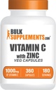 Bulk Supplements.com vitamin C với Xin Capsules - vitamin C 1000mg & Zacc 15mg, cho Immune Consolation - Vegan, 2 Capsules mỗi người phục vụ, 360 Veg Count (Pack of 1)