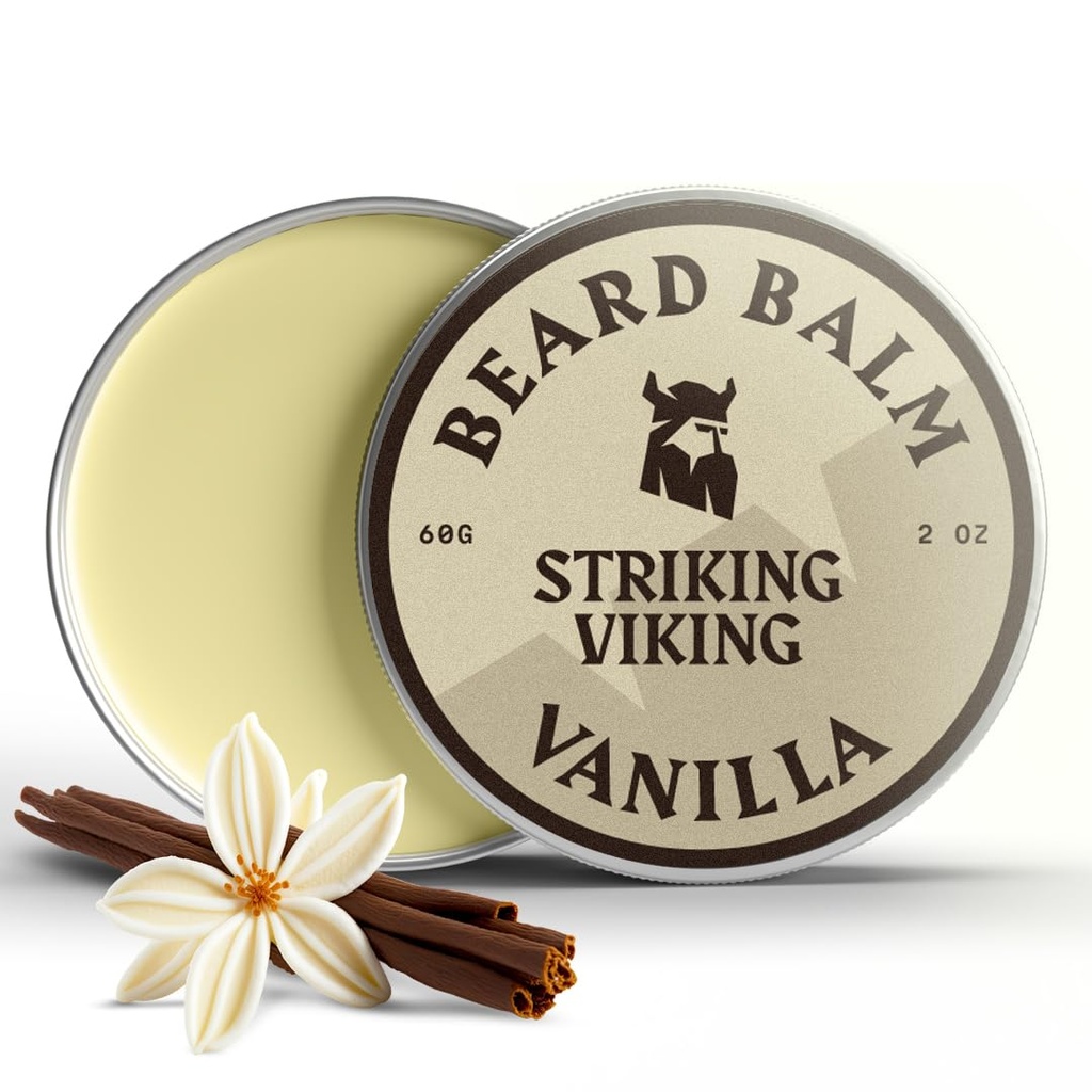 Striking Viking Beard Balm for Men - Leave in Beard Condictioner - Styling Balm Made with Naturally Derived Beard Butter, Argan & Jojoba Oils (2 Ounce (1-es csomag), Vanilla)