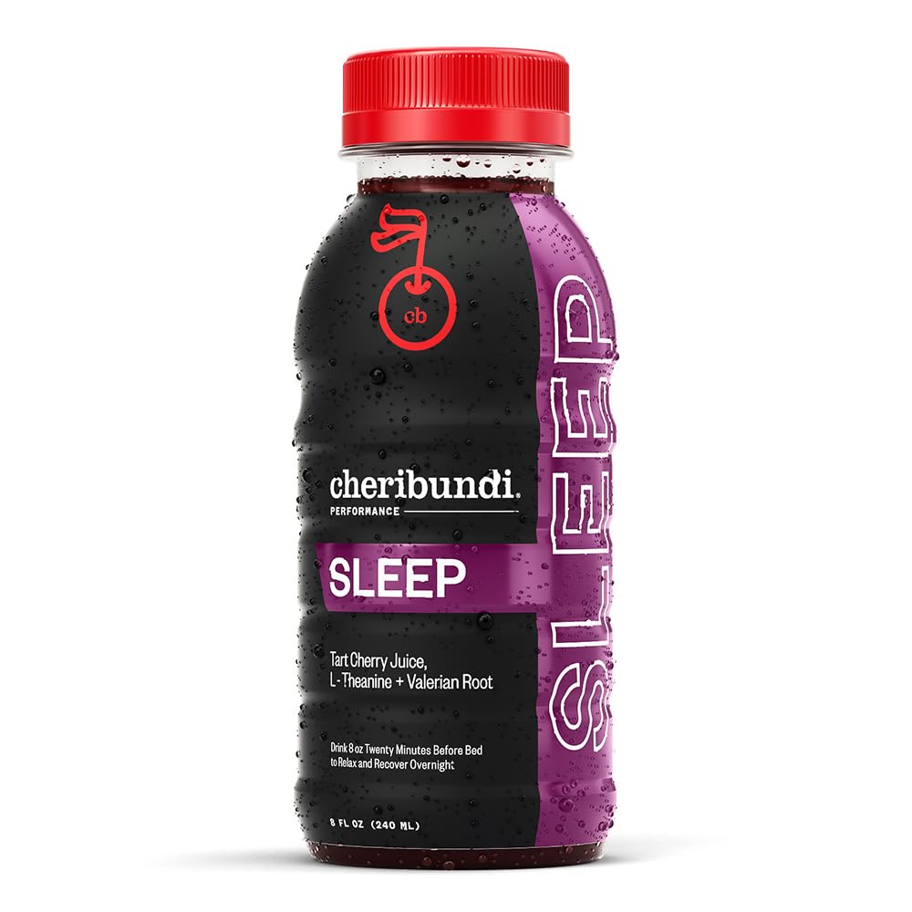 Cheribundi Tart Cherry Juice Sleep | Tart Cherry Juice med L-Theanine & Valerian Root | Athletes Recovery Drink | Främjar återställande sömn, muskelåterställning och ökar prestanda | 8 floz (12 Pack)