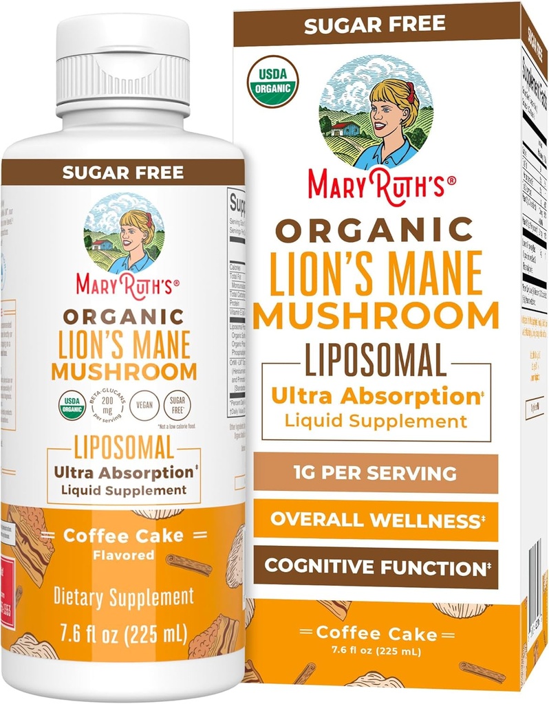 MaryRuth Organics Lions Mane dodatek 124; Ultra Absorpce Liposomální 124; Full Spectrum Lion 's Mane Mushroom 124; 200mg Beta- Glucans Per Serving 124; USDA Organic Environmental 124; Vegan 124; 7.6 oz 124; 15 Servings