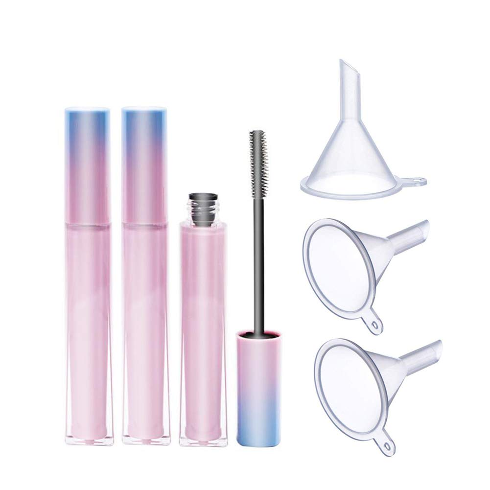 3 Pieces 7ml Luxury Reusable Empty Mascara Tubes With Eyelash Wand Empty Bottle Tube Container for Eyelash Growth Oil Mascara with Brush and 3 Funnels Home and Travel Use Pink Gradient