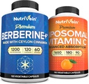 Nutrivein Premium Berberine & Liposomal Vitamin C Supplement: High-Absorption Vitamin C Capsules & Berberine Supplement Bundle för immunitet, metabolism och balanserad välbefinnande