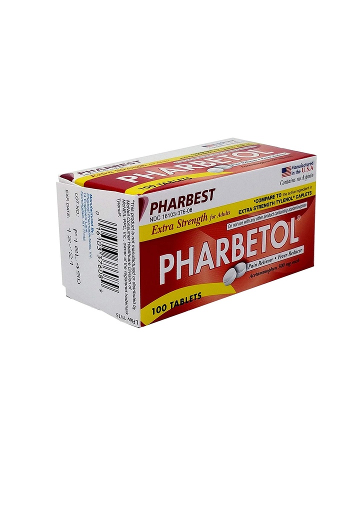 Pharbetol 500mg Extra Strength Tablets 100 Count (Generic Extra Strength)