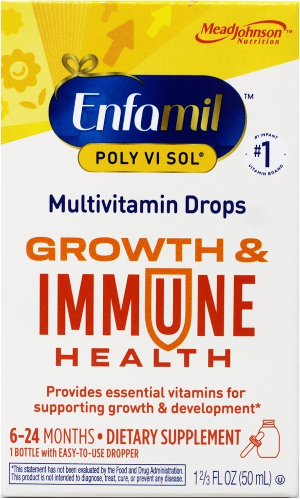 Enfamilil Prenatals & Baby Vitamin Poly- Vi- Sol dengan Iron Multivitamin Adplement Drops for Bayi dan Toddlers, Buah, 50 ml