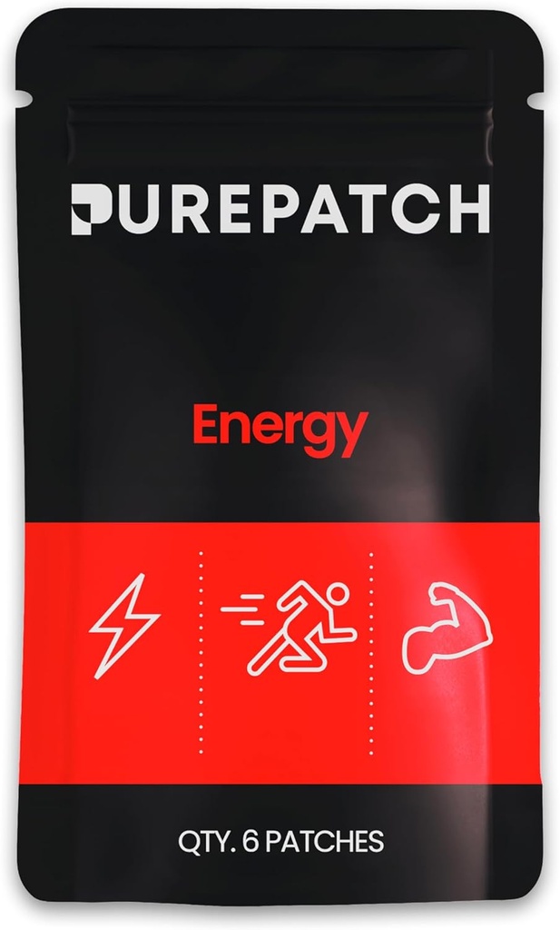 Patch Energi Murni - Tanaman Berbasis Vegan Patch Topik - Caffeine - CoQ10 - Acids Amino - Electrolytes - Non-Ingeable - Water- Resistan - Gentle on Skin - Gluten Free - Made in USA - 6 Patches