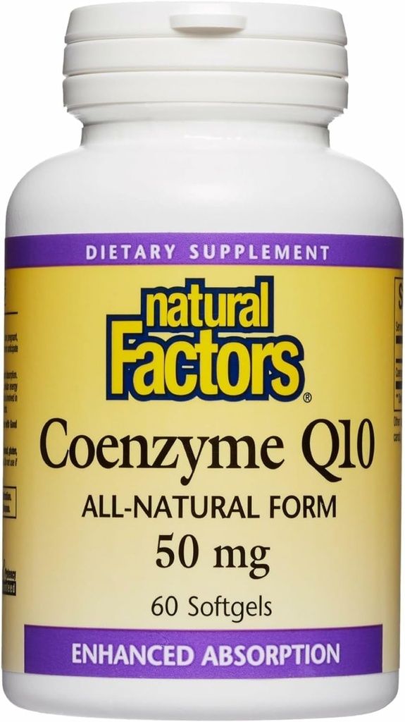 Doğal Faktörler Coenzyme Q10 - Antioksi Support Supplement Supports Cellular Enerji Üretimi - Daha İyi Absorps Sağlıklı Kalp Fonksiyonları - 50 mg, 60 Softgels (60 Hizmet)