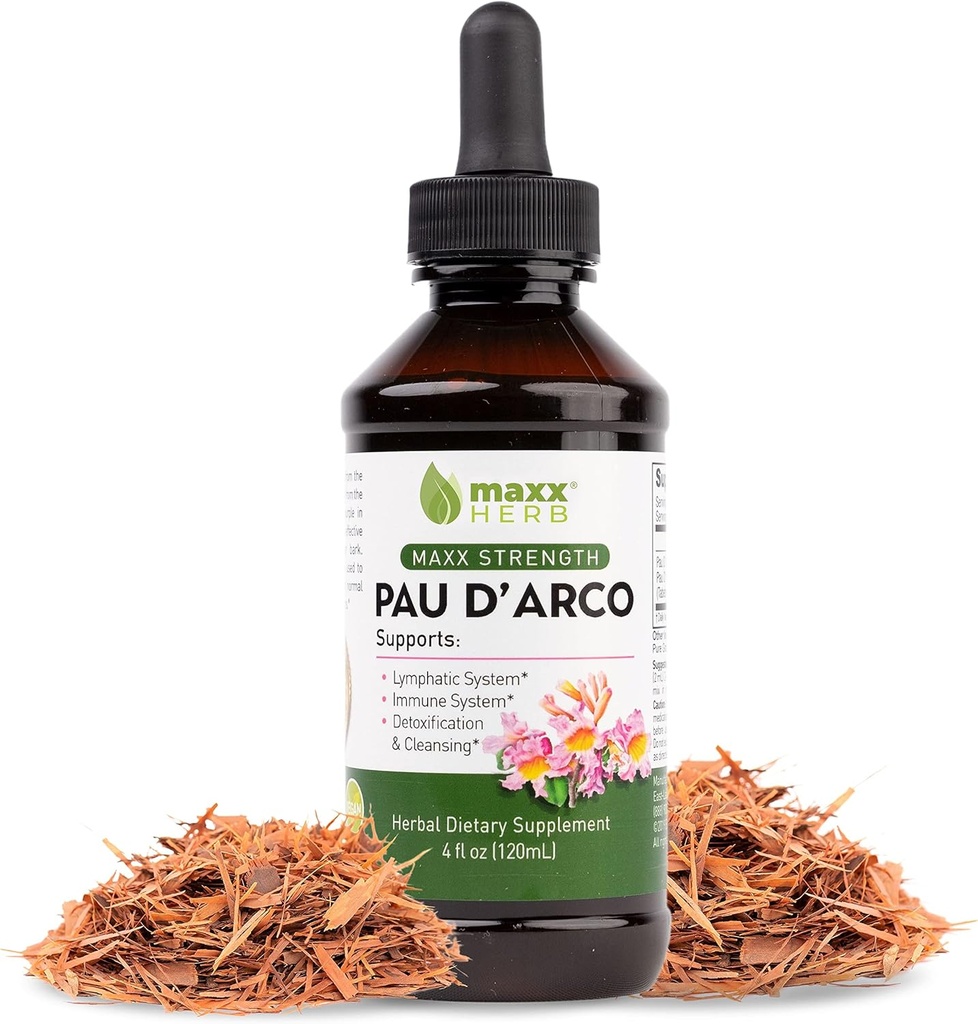 Maxx Herb PAU D'Arco Tincture - Max Strength PAU D Arco Extract for Immune Support, Taheebo Tea Inner Bark Absorbs better Than PAU Darco Capsules — 4 Oz Bottle (60 Servings)