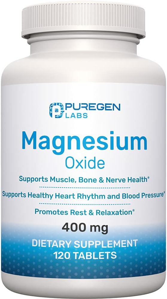 Magnesium 400 מ"ג תוספת (High Potency) - Magnesium Oxide for Immune Support, Muscle Recovery, Leg Cramps ו- 120 טבליות