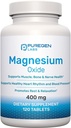 Suplemento de magnesio 400mg [Alta potencia] - óxido de magnesio para soporte inmune, recuperación muscular, cangrexos de perna e relaxación 120 comprimidos.