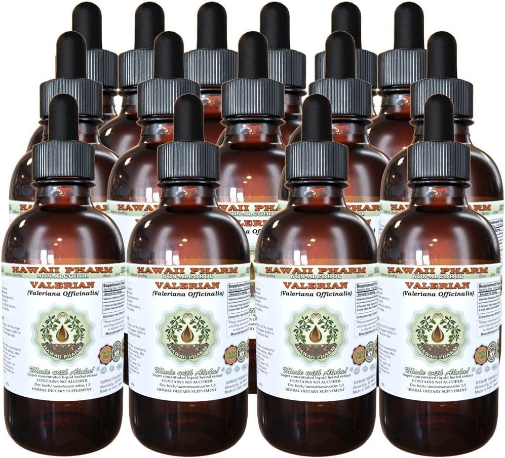 Valerian Alcohol- Free Liquid Extract, Organic Valeriana Valeriana Officinalis) Root Glycerite Natural Herbal Suplemen, Hawaii Pharm, USA 15x4 f.oz