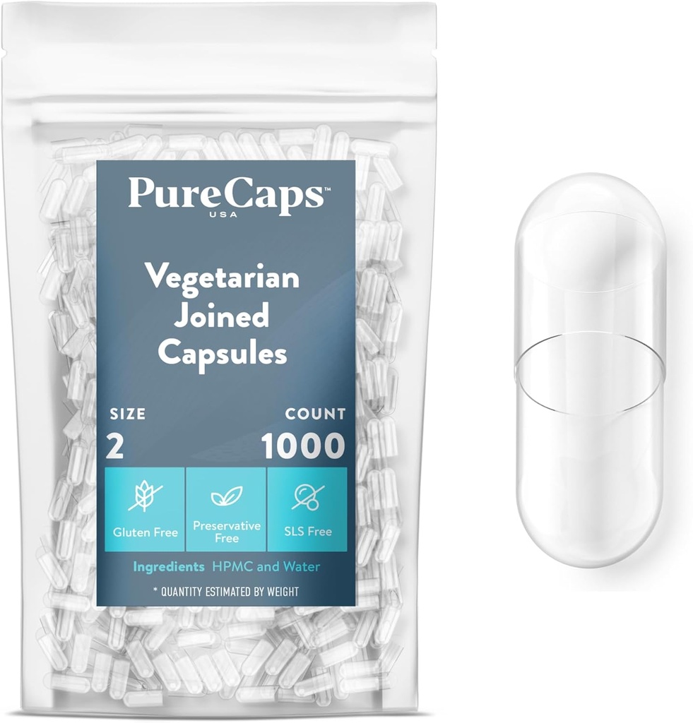 PureCaps USA - Üres vegetáriánus Vegan Pill Capsules Size 2 db.124; 1000 joint Pills df.124; Clear df.124; Non-GMO Certified 124; SLS, Gluten, Preservative Free