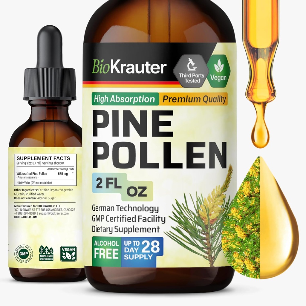 BIO KRAUROL Pine Line Tincture - Pine Powder Limne support - alcohol i Sugar Free Natural Hebal suplementari - 2 Fl.Oz.