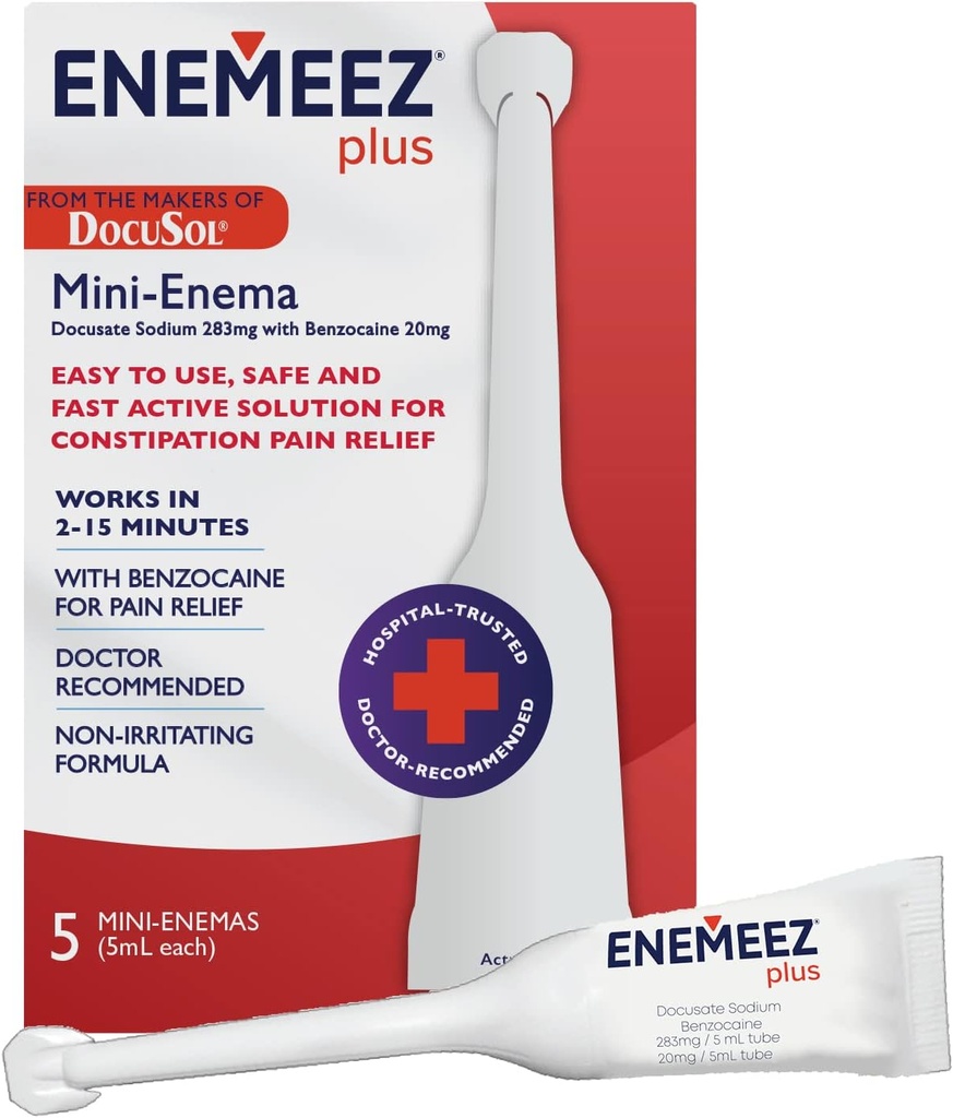 Enemeez Docusol Plus Docusate Natrijev Enema - Jasno 5 ml, 5 Število, hitro ukrepanje za zaprtje
