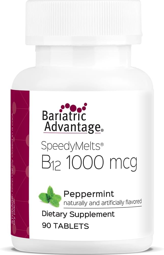Bariatric Advantage B-12 Speedy sulab, Vitamiin B12 1000 mcg toidulisand, kiire sulamine 200 mcg foolhappega toitumisalaseks toetuseks - piparmünt, 90 krahv