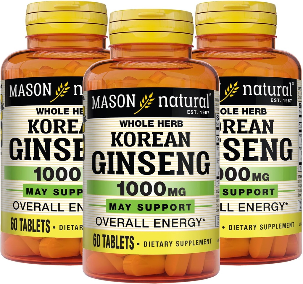 MASON NARAVNA korejska ginseng 1000 mg, Podpira energijo, vzdržljivost in vitalnost, 60 tablet, pakiranje po 3