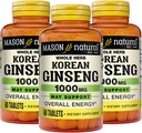 MASON NATURAL Korean Ginseng, 支持能量、耐力和生命力, 60张平板电脑,包装3