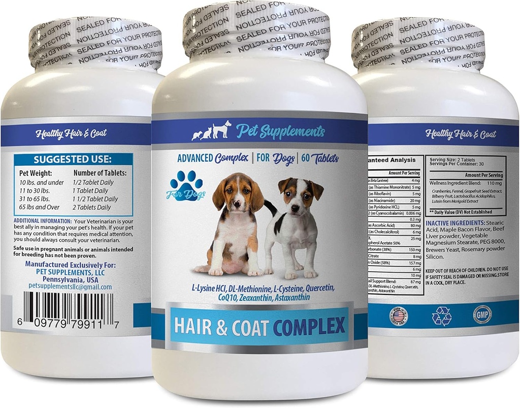 Dog Skin and Coat Suplemen - Dog Hair and Coat Complex - Advanced Skin Relief - Good for Nails - Dog Vitamin e - 1 Bottle (60 Tablet)