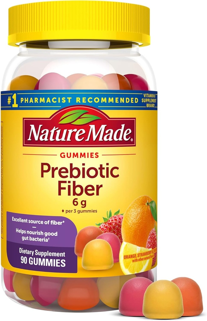 Nature Made Prebiotic Fiber Gummies for Dewasa dan Anak-anak, Persediaan Fiber for Digetical System Dupport, 90 Gummies