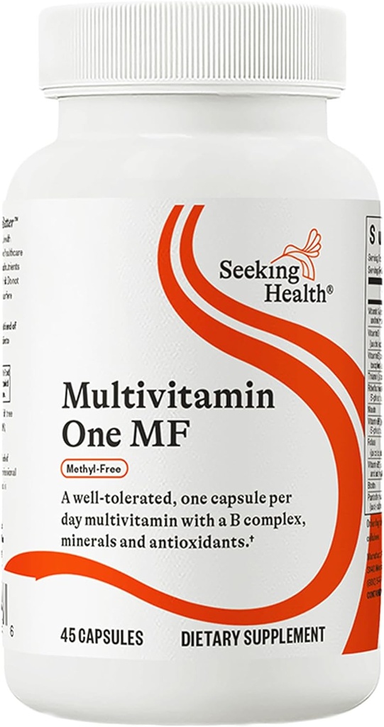 Hľadanie zdravia Multivitamín One MF - MTHFR Suplement with Folínic Acid & Vitamín B12 - Easy-to-Digest - Metyl-free Vegetariánska kapsula - 45 Veggie Kapsule
