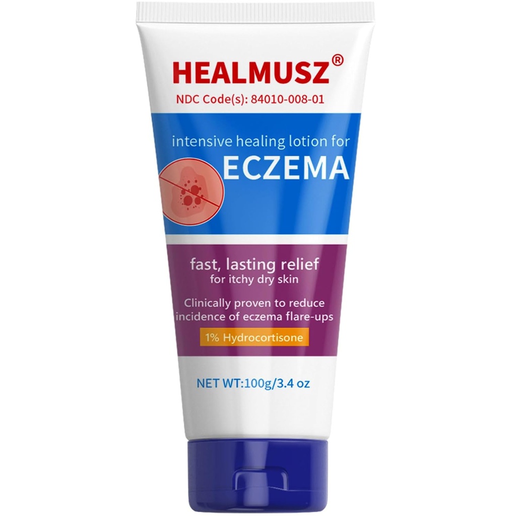 HEALMUSZ Eczema Cream, Maximum Strength 1% Hydrocortisone Relief Anti-Itch Cream Intensive Healing Lotion for Eczema-Prone &amp; Dry Skin, Relief for Itching, Redness, Flaking and Irritated