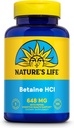 NATURE'S LIFE Betaine HCL עם פפסין - פורמולה בריאות העיכול עם Enzymes Digestive עבור התמיכה בבריאות Gut - High Potency hydrochloric Acid תוספת, 60 יום ערב, 100 משרתים, 100 קפסולות