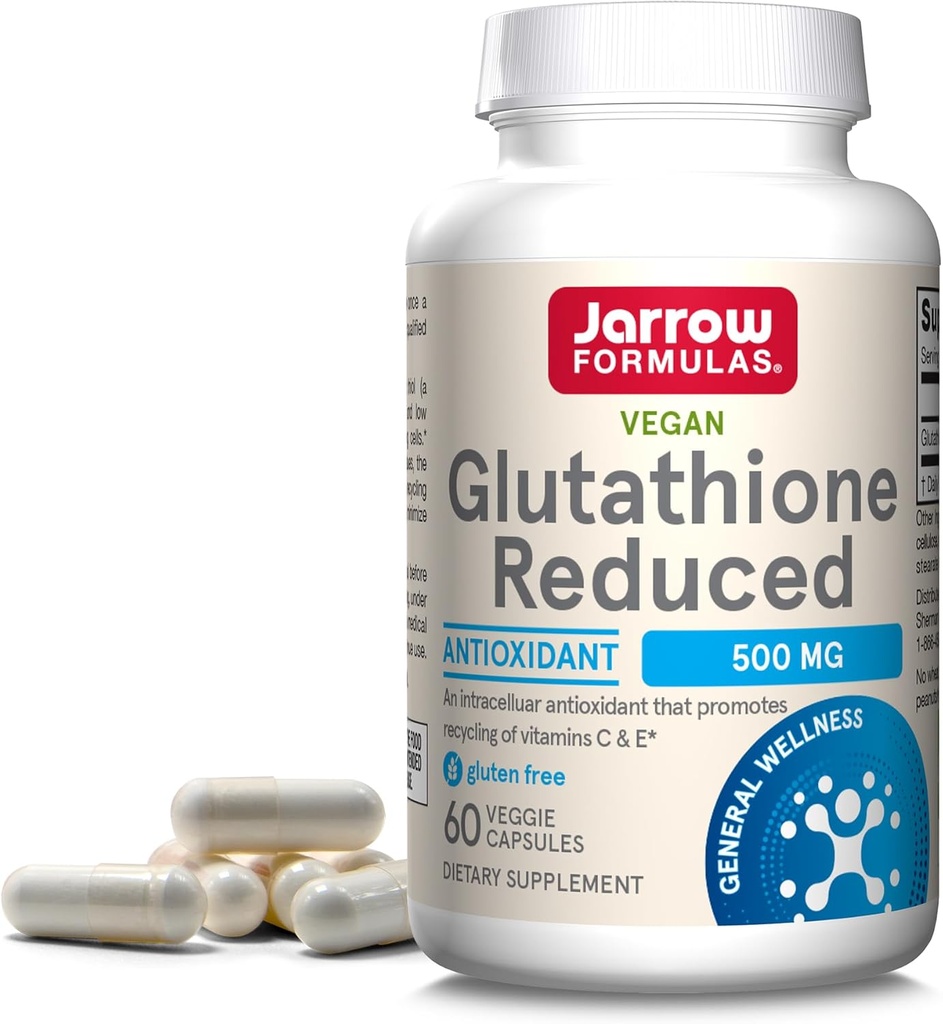 Jarrow Formule Glutation Zmanjšane 500 mg - 60 Veggie Kapsule - znotrajcelični antioksidant - Quality Glutatione Dodatki - Podpira Recikliranje vitaminov C & E - Non-GMO - Gluten Free - Vegan
