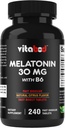 Melatonin 30 mg con vitamina B6 - 240 comprimidos rápidos de disolve de alto grao soporte para o sono - sen drogas, Citrus Flavor natural - Vegetariano, Non-GMO, Gluten-Free