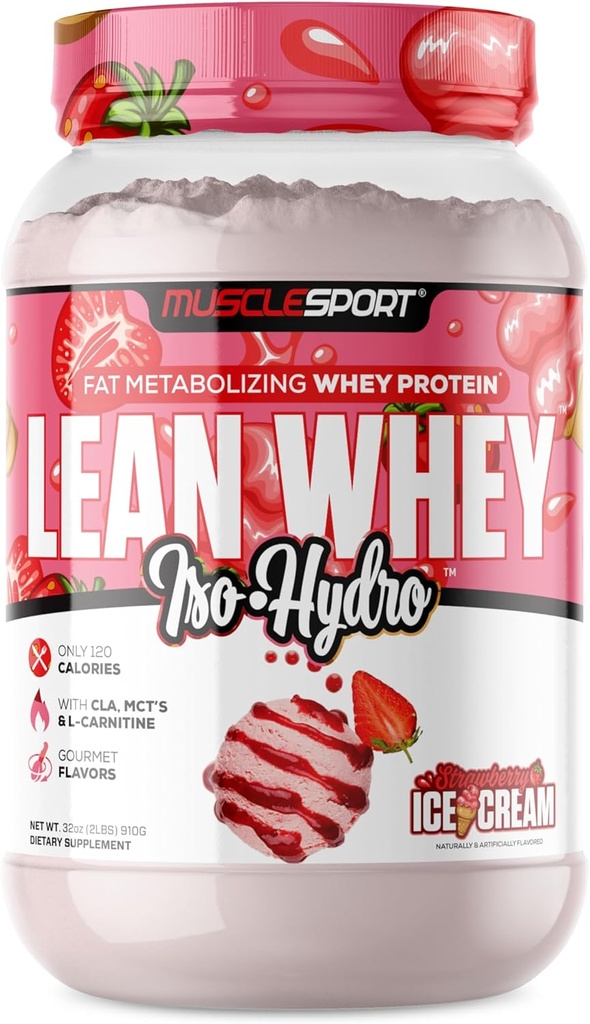 М'язовий спорт Lean Whey RevolutionTM Білок Порошок - Клей протеїн Isolate - Низький Калорій, Низький Карб, Низькі жири, Неймовірні Flavors - 25г Білок на сап (2LB, Полуниця)