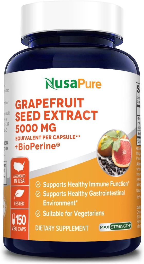 NusaPure Greippiuute 5 000 mg per kapseli (Esimerkki 10:1) Bioperie 150 Kasviskapselit (Vegaani, gluteeniton, ei-GMO)