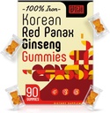 Panax Merah Ginseng Pasokan Gummies - Suplemen Besi bagi Perempuan & Pria - Kera Besi - dengan Vitamin C, B6, B12, Potasium & Magnesium, Vegan - 90 Count