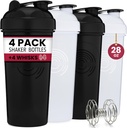 GOMOYO 4-Pack - 28 Ounce baltymų Shaker Butelis Mišiniams, 4xWire Whisk, Leake Extension Bulk Addition Mixes and Pre- Worcout Shaker Cups, Indų ploviklis Saugus & BPA nemokamai, Juoda & Balta