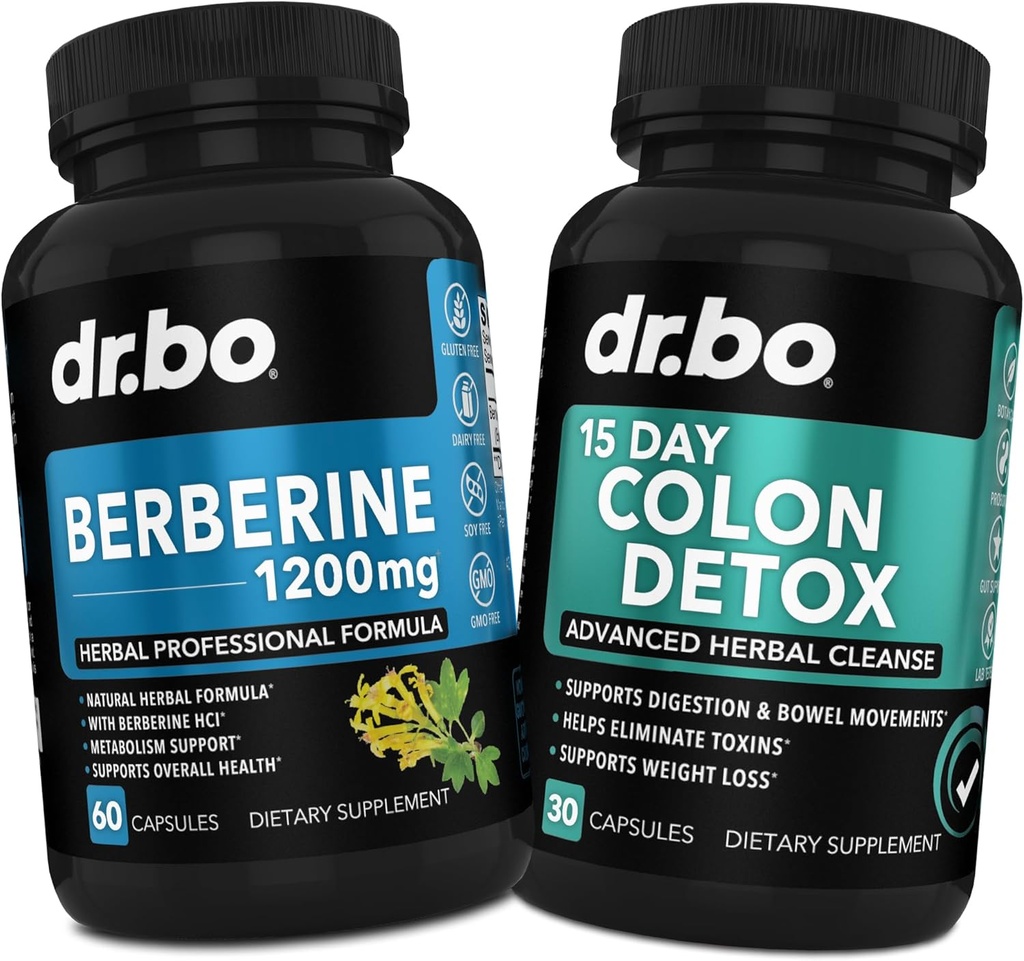 Berberine Addition & Colon Cleanser Detox - Berberine HCL Добавете капсули & 15 Ден Intestinal Cleanse Хапчета & Probiotic - Premium HCL Движение на Боулинг добавки за подуване на стомаха