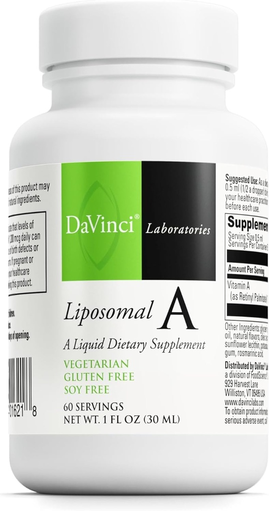 DAVINCI Liposomal Labs Liposomal A - 支持骨、皮肤、古特、视觉和免疫健康的液体维生素A补充物* - 无脂-30毫升