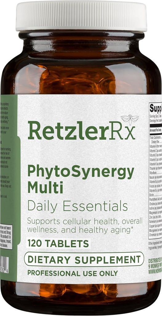 PhytoSynergy Multi w/o Iron by Dr. RetzlerRxTM - 120 Tablets - Vitamins and Minerals Enhanced w/bioactive Plant compounds - Lutein, Zeaxanthin, Lycopene, and Resveratrol