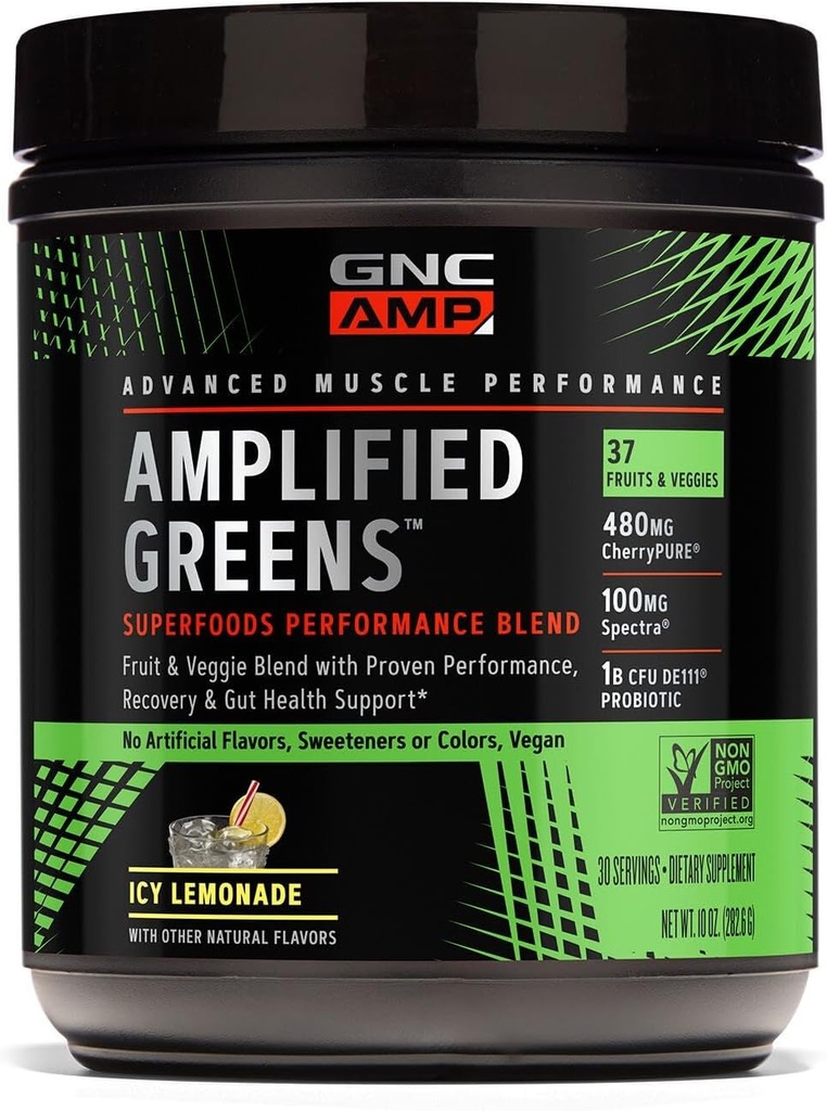 GNC AMP Amplated Green Superfojods Barreja - Icy Llimonade - 10 oz. (30 Servings)