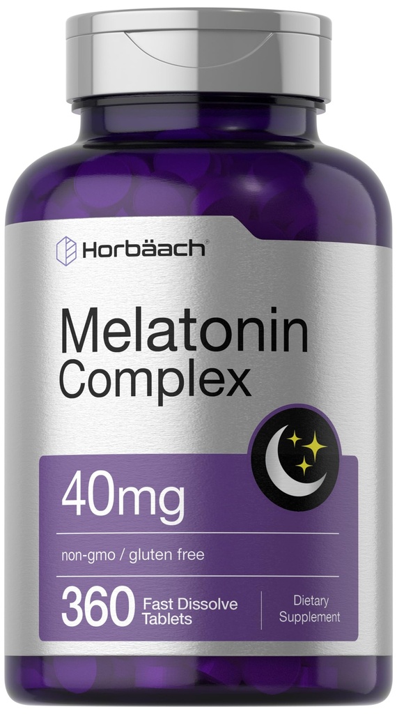 Horbäach Melatonin 40mg Complex | 360 Fast Dissolve Tablets | Adult Extra Strength Supplement | with Chamomile and Ashwagandha | Vegetarian, Non-GMO, Gluten Free