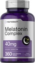 Horbäach Melatonin 40 מ"ג מורכב | 360 טבליות מלוטש מהיר | תוסף למבוגרים | עם Chamomile ו Ashwagandha | Vegetarian, non-GMO, Gluten Free Free