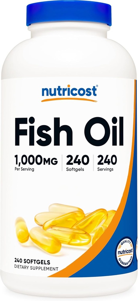 Nutricost Visolie Omega 3 Softgels met EPA & DHA (1000mg Visolie, 560mg Omega-3), 240 Softgels, Non-GMO, Glutenvrij.
