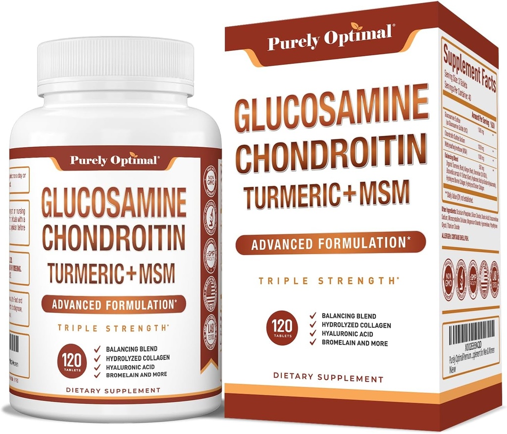 Glucosamine Chondroitin MSM osagarria w/Turmeric & Boswellia - Glucosamine sulfate gizonezko eta emakumezkoentzako osagarri bateratua - 120 tablet