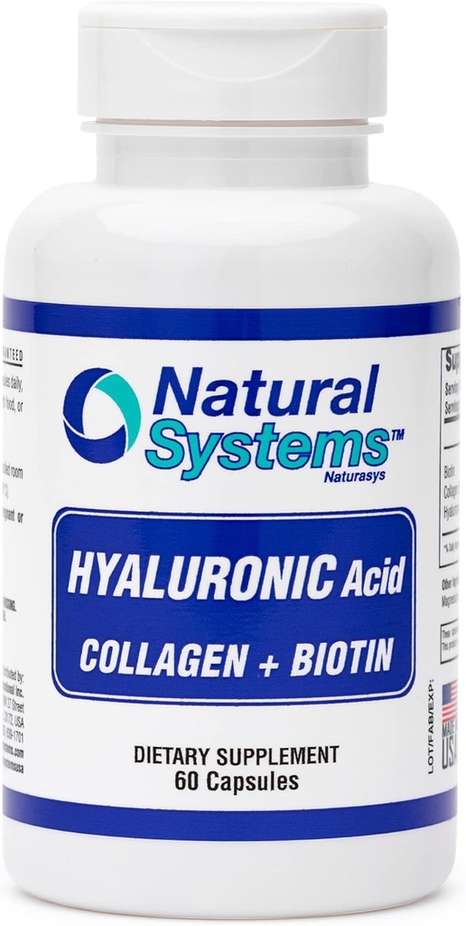 Hyaluronic Acid Plus Collagen and Biotin 60 Kapsule podľa Natural Systems - Acido Hialuronico Kapsule od Enhanced Absorbation - Hyaluronic Acid Supplement for Skin - Silná koža, vlasy, nechty