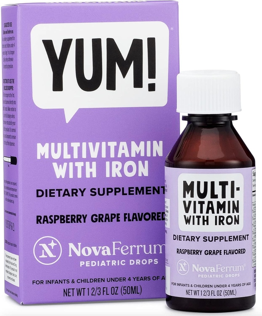 NovaFerrum Yum | Multivitamiin rauaga imikutele, väikelastele ja lastele vanuses 4 & alla | Immuunsüsteemi tugi | Gluteenivaba  Cer Suhkruvaba | Vaarikaviinamarja | 50 serveerimist