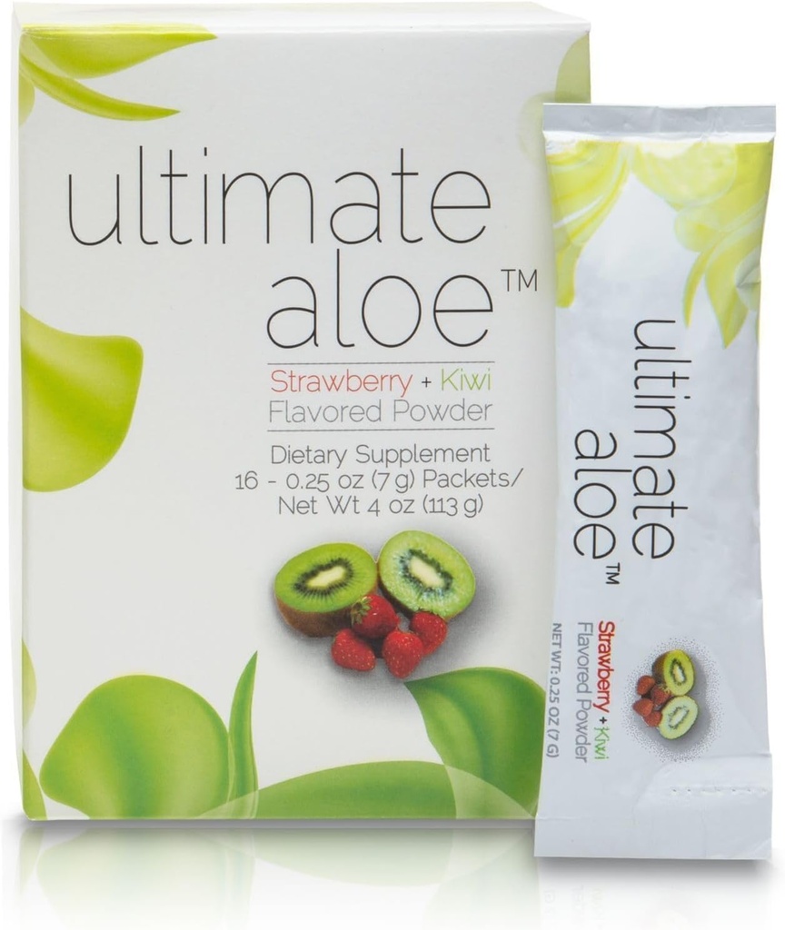 Ultimate Aloe Powder – Fragola Kiwi Flavor, Supporta la salute digestiva, Immune System & Normal Healing, Aloe in Convenient Powder Packets, 16 Packets, Gluten-Free, Vegan, Non OGM